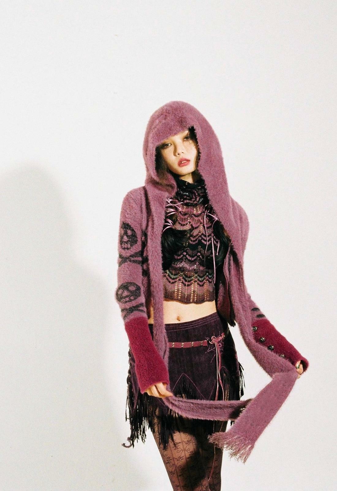 Y2K Grunge Aesthetic Skull Hooded Cardigan for Coquette Style Lovers