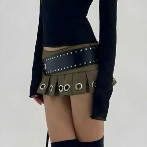 Y2K Grunge Belted Mini Skirt - Dark Coquette Aesthetic Fashion Piece