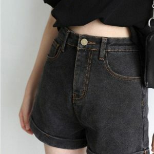 Y2K Grunge Black Jean Shorts for Coquette and Emo Aesthetic Styles