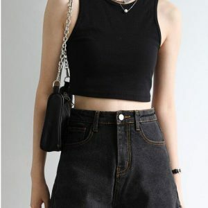 Y2K Grunge Black Jean Shorts for Coquette and Emo Aesthetic Styles