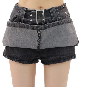 Y2K Grunge Buttoned Belt Loop Mini Skort - Coquette Aesthetic Style