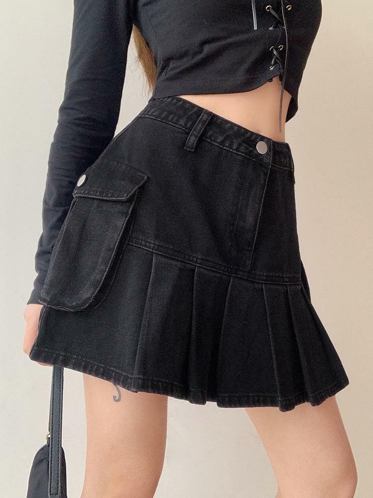 Y2K Grunge Cargo Denim Mini Skirt - Coquette Aesthetic Fashion Piece