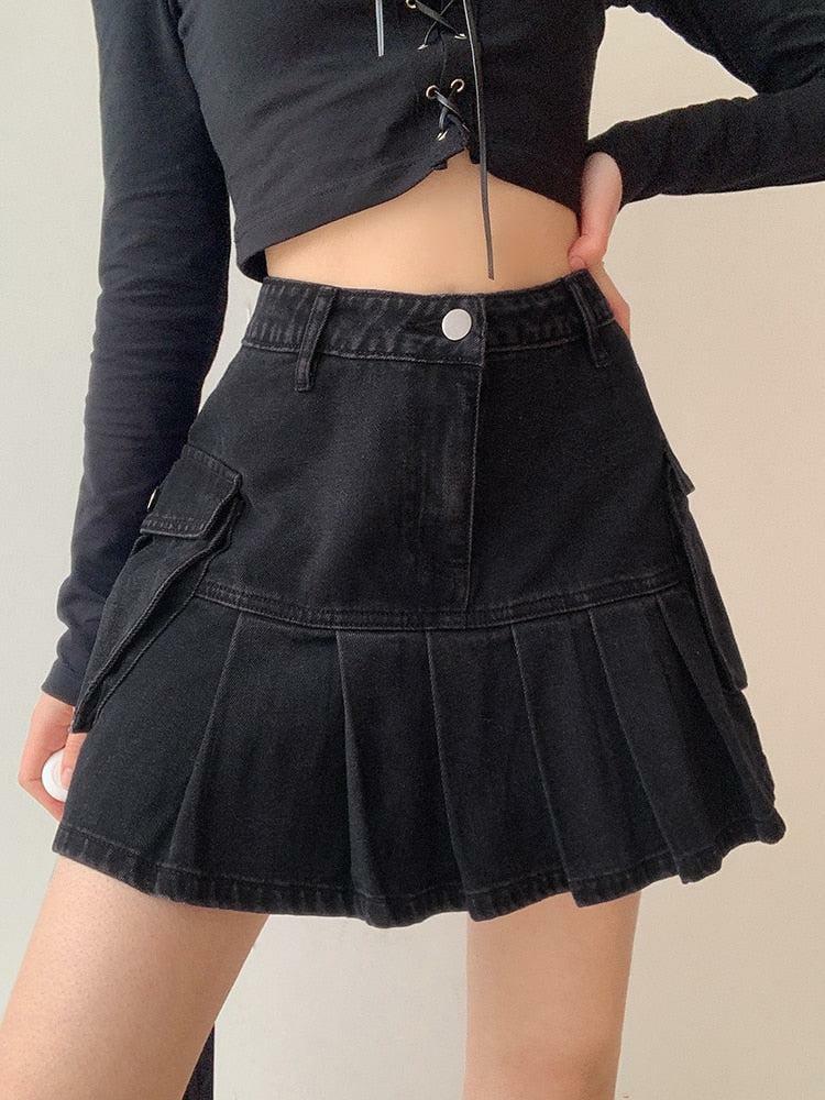 Y2K Grunge Cargo Denim Mini Skirt - Coquette Aesthetic Fashion Piece