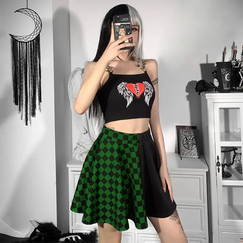 Y2K Grunge Checked A-Line Mini Skirt for Coquette and Emo Aesthetics