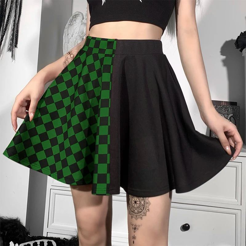 Y2K Grunge Checked A-Line Mini Skirt for Coquette and Emo Aesthetics