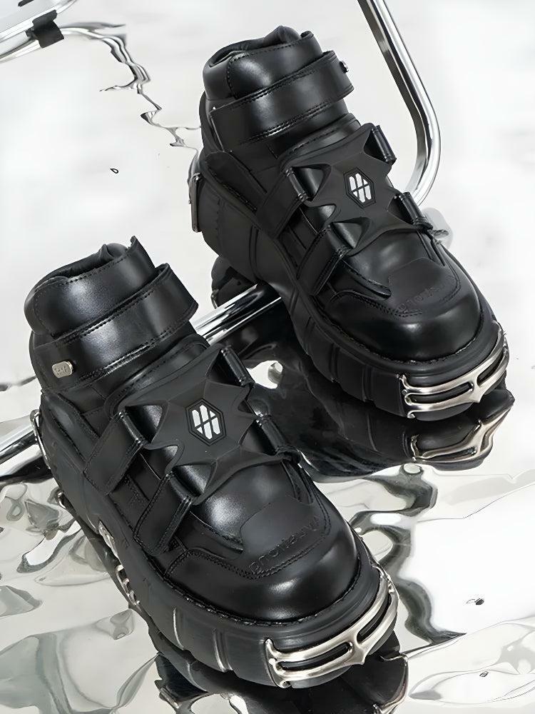 Y2K Grunge Chunky Metal Platform Boots for Emo and Coquette Aesthetic