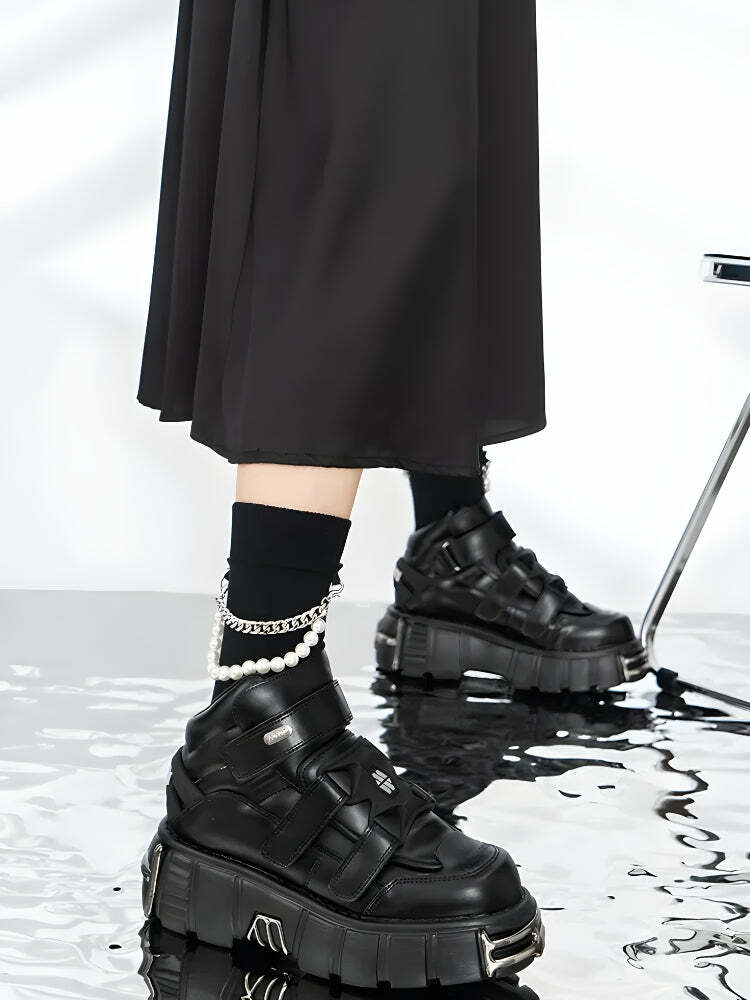 Y2K Grunge Chunky Metal Platform Boots for Emo and Coquette Aesthetic