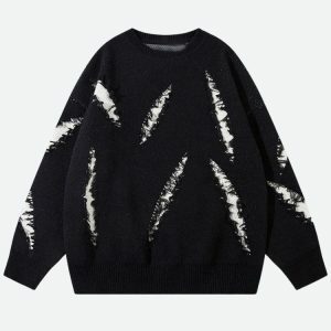 Y2K Grunge Claw Distressed Oversized Sweater for Coquette Aesthetic