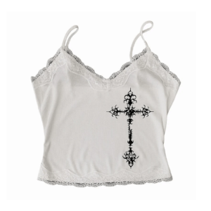 Y2K Grunge Cross Crop Top - Emo Aesthetic, Coquette Style, Cute Fashion