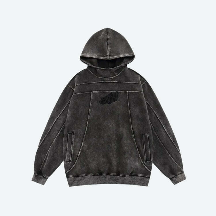 Y2K Grunge Dark Washed Embroidered Hoodie for Coquette Aesthetic Lovers