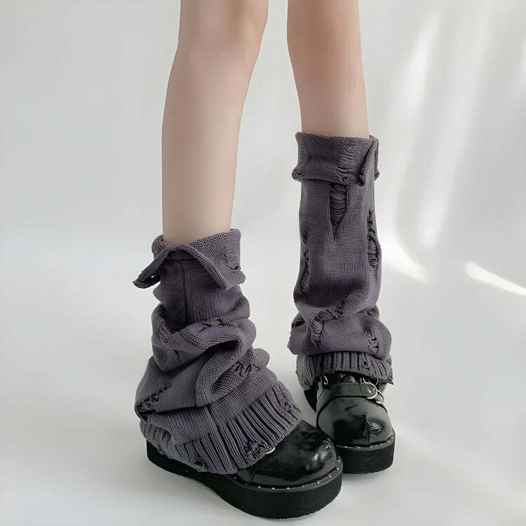 Y2K Grunge Distressed Knitted Leg Warmers for Coquette Aesthetic Style