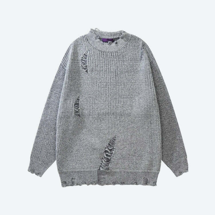 Y2K Grunge Distressed Oversized Sweater - Coquette Aesthetic Fashion