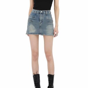 Y2K Grunge Fake Pocket Denim Mini Skirt - Coquette Aesthetic Style