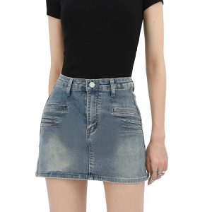 Y2K Grunge Fake Pocket Denim Mini Skirt - Coquette Aesthetic Style