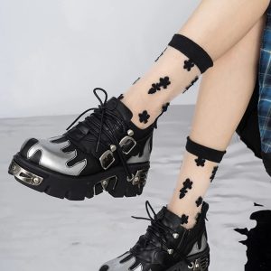 Y2K Grunge Flame Chunky Platform Shoes for Coquette and Emo Aesthetics