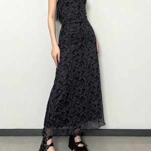 Y2K Grunge Floral Maxi Dress - Coquette Aesthetic & Oversized Style