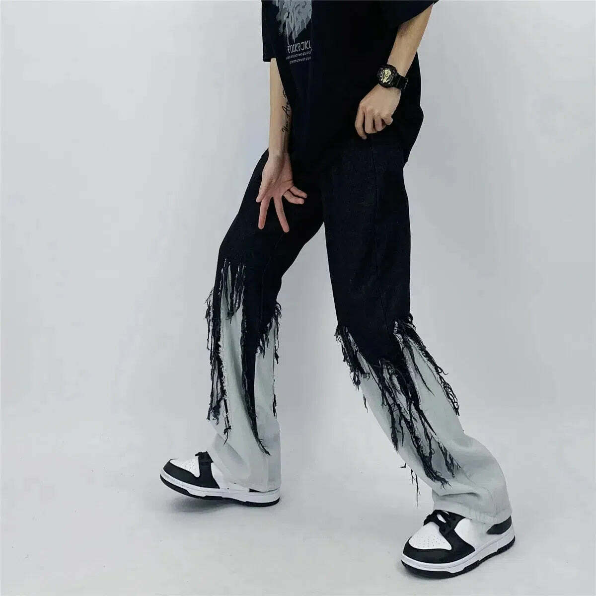 Y2K Grunge Fringed Straight Leg Jeans for Coquette and Emo Aesthetics