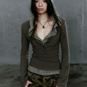 Y2K Grunge Hooded Sweater - Dark Coquette Aesthetic Oversized Style