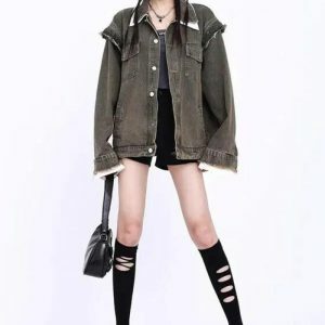 Y2K Grunge Oversized Denim Jacket for Coquette and Emo Aesthetic