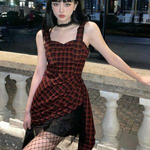 Y2K Grunge Plaid Mini Dress - Coquette Aesthetic with Emo Style