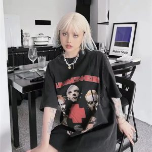 Y2K Grunge Rammstein Tee - Oversized Graphic Shirt for Emo Aesthetic