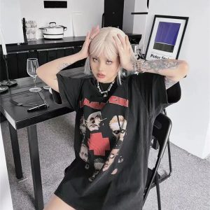 Y2K Grunge Rammstein Tee - Oversized Graphic Shirt for Emo Aesthetic