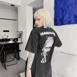 Y2K Grunge Rammstein Tee - Oversized Graphic Shirt for Emo Aesthetic