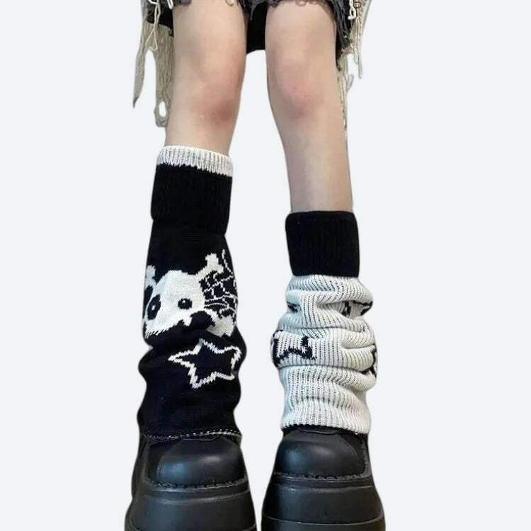 Y2K Grunge Reversible Leg Warmers for Coquette and Emo Aesthetic Styles