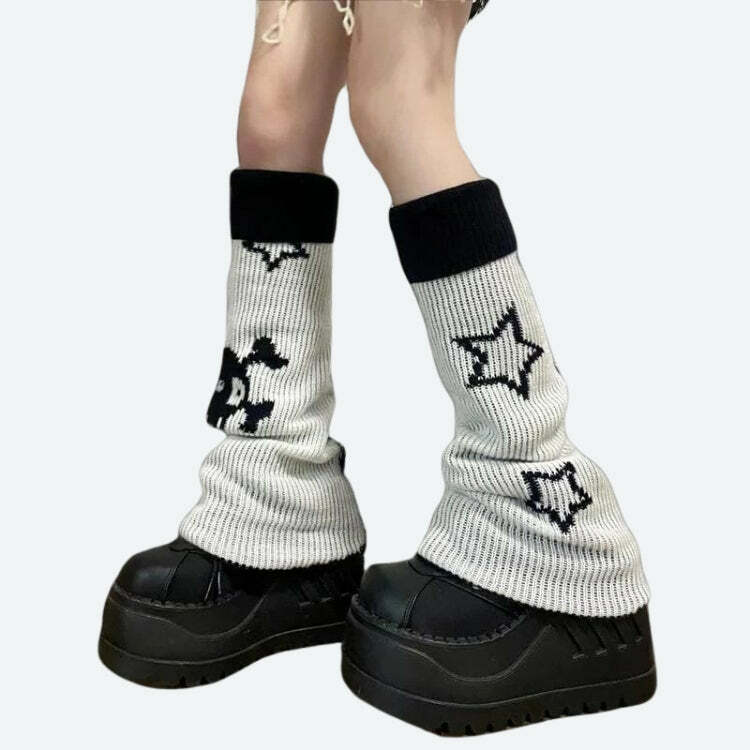 Y2K Grunge Reversible Leg Warmers for Coquette and Emo Aesthetic Styles