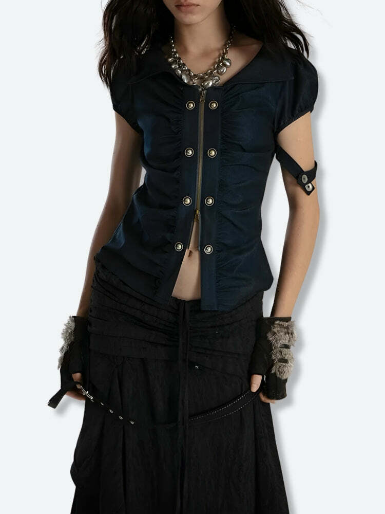 Y2K Grunge Ruched Top - Dark Coquette Aesthetic Oversized Style