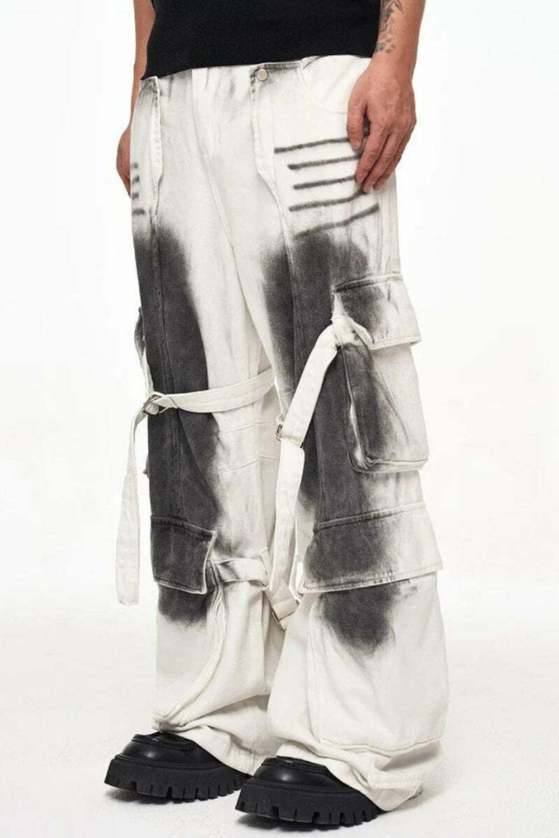 Y2K Grunge Style Cargo Pants with Dirty Effect for Trendy Outfits