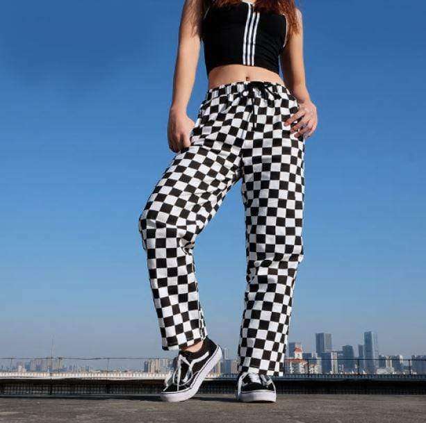 Y2K Grunge Style High Waist Black & White Pants for Coquette Aesthetic