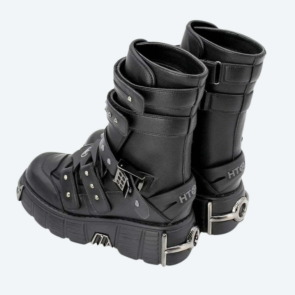 Y2K Grunge Velcro Chunky Platform Boots for Emo and Coquette Aesthetic