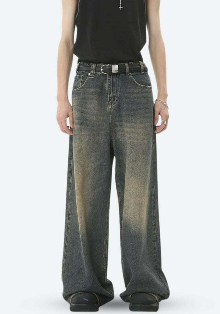 Y2K Grunge Wide Leg Denim Jeans for Coquette and Emo Aesthetic Styles