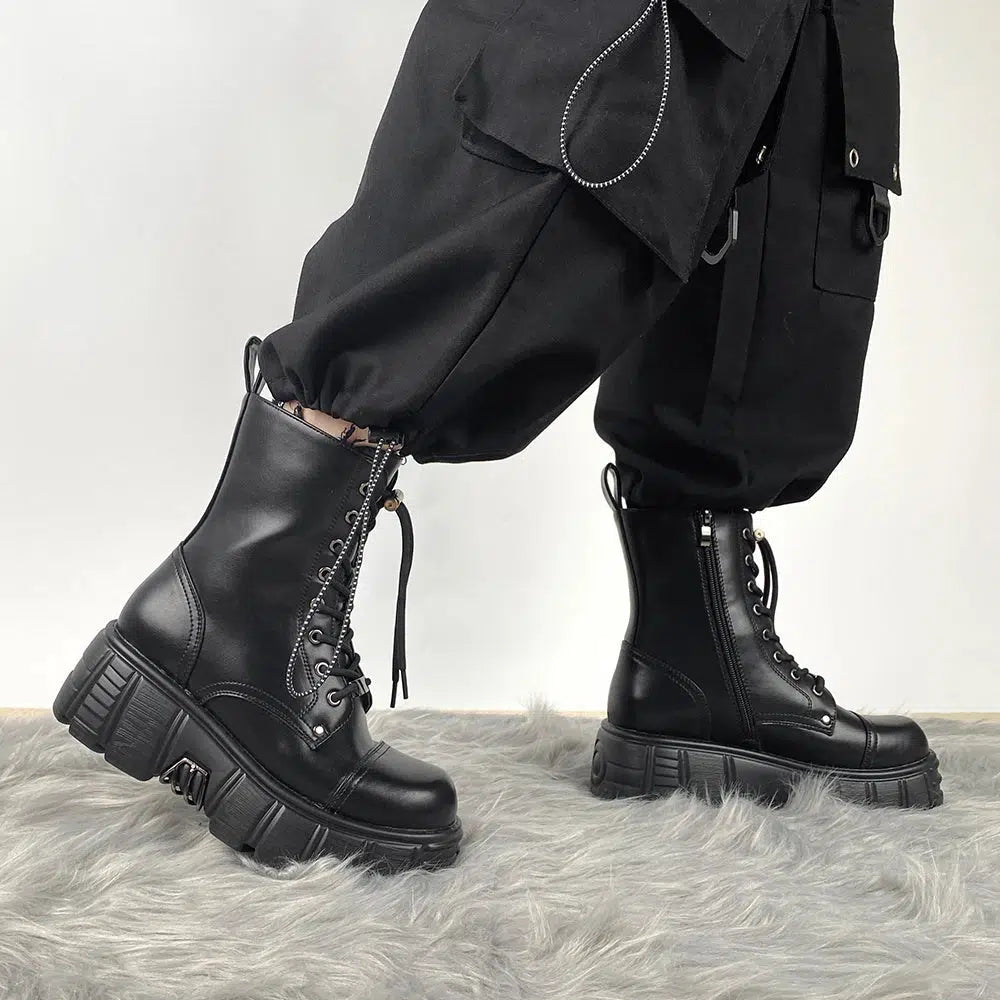 Y2K Grunge Zip-Up Platform Combat Boots for Coquette and Emo Styles