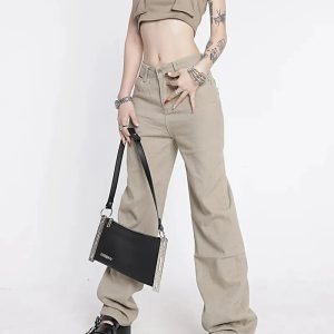 Y2K High Waist Star Pocket Jeans for Grunge and Coquette Aesthetic