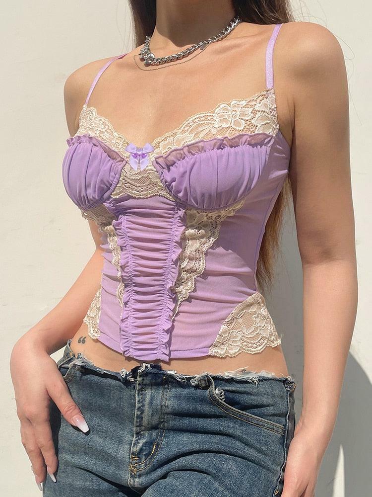 Y2K Lace Strap Crop Top - Coquette Aesthetic for Cute Outfits