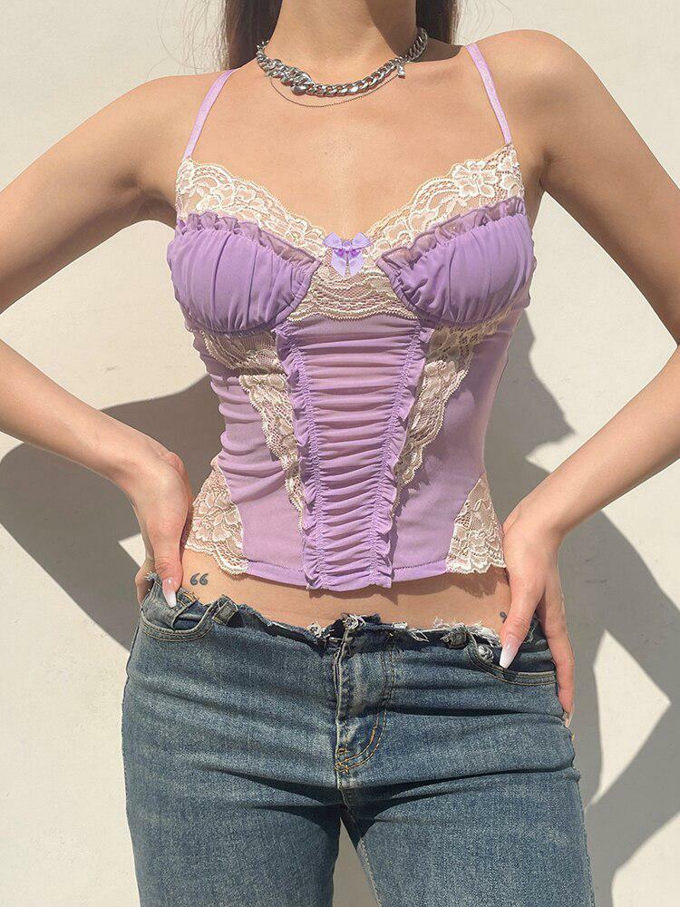 Y2K Lace Strap Crop Top - Coquette Aesthetic for Cute Outfits