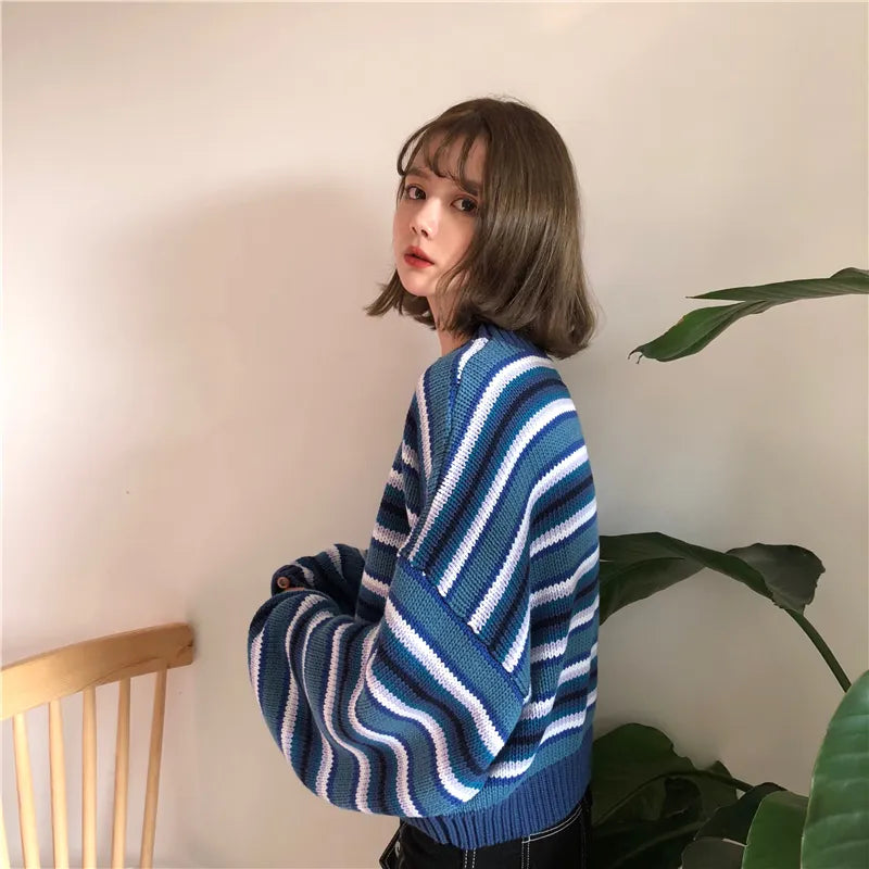 Y2K Oversized Striped Sweater - Grunge Aesthetic & Coquette Style