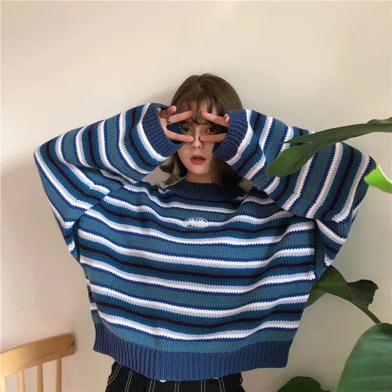 Y2K Oversized Striped Sweater - Grunge Aesthetic & Coquette Style