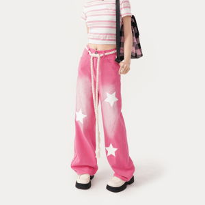 Y2K Pink Blush Jeans - Cute Coquette Style with Grunge Aesthetic Vibes