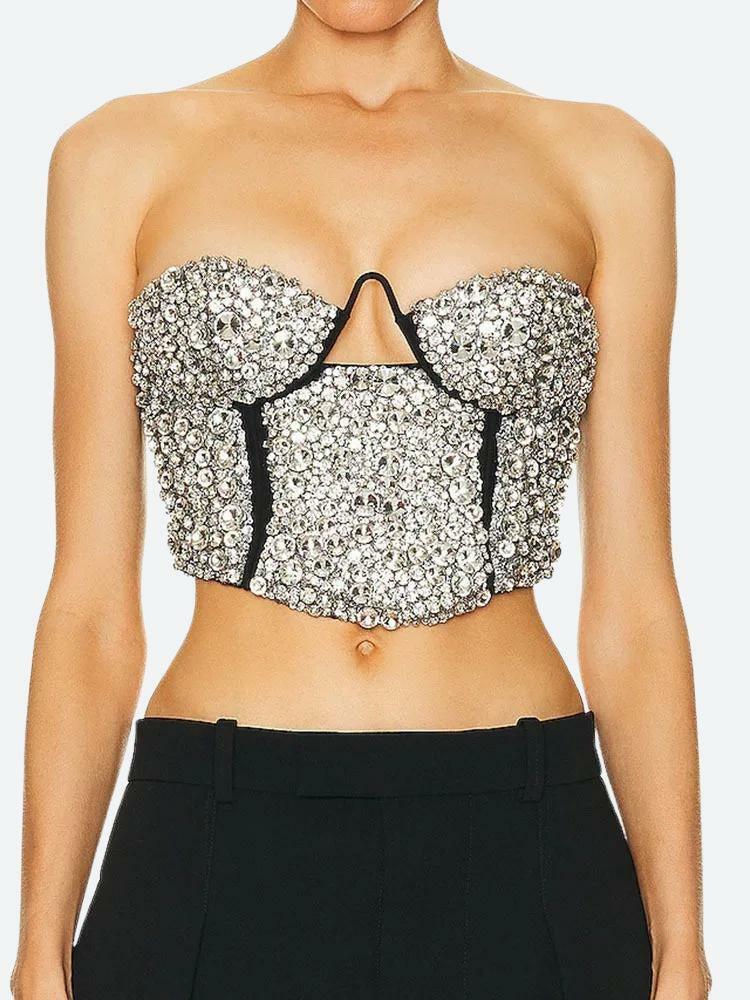 Y2K Rhinestone Bustier Crop Top - Coquette Aesthetic & Grunge Style