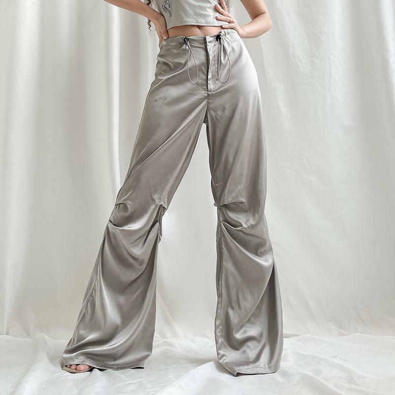 Y2K Satin Wide Leg Pants for Coquette, Grunge, and Emo Aesthetic Styles