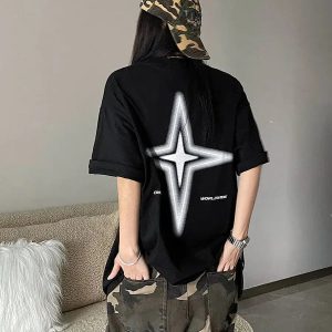 Y2K Shiny Star Graphic Tee - Emo, Grunge, and Coquette Aesthetic Style