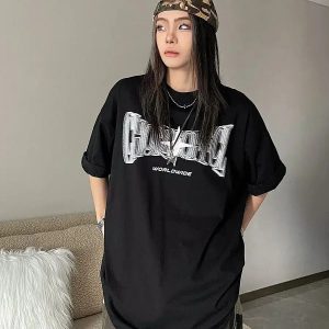 Y2K Shiny Star Graphic Tee - Emo, Grunge, and Coquette Aesthetic Style