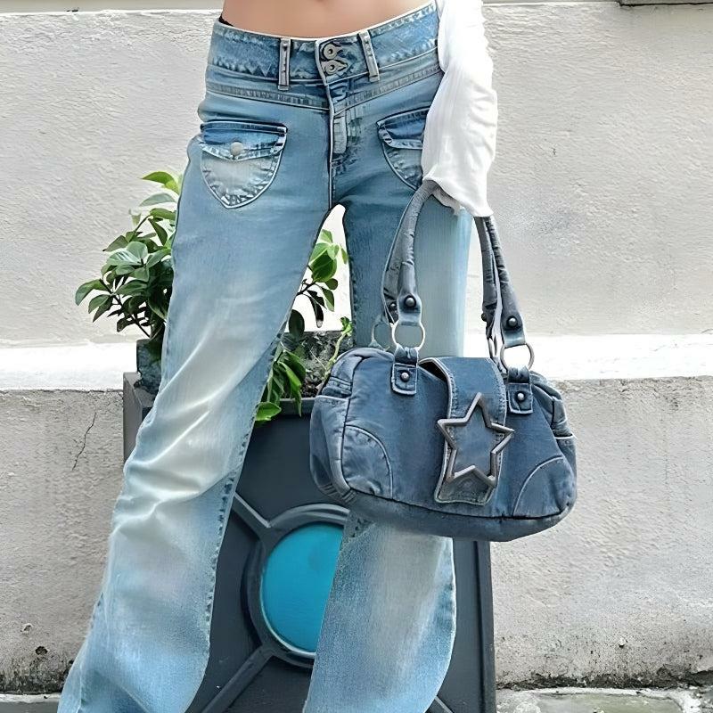 Y2K Star Denim Bag: Cute Coquette Aesthetic for Grunge & Indie Styles