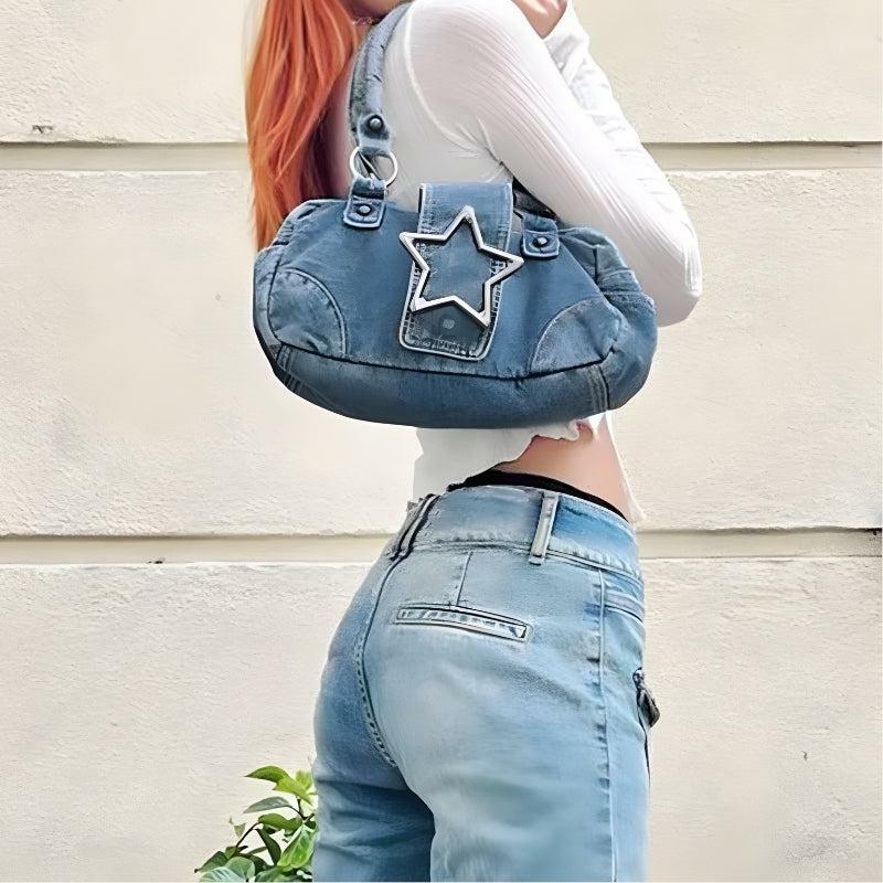 Y2K Star Denim Bag: Cute Coquette Aesthetic for Grunge & Indie Styles