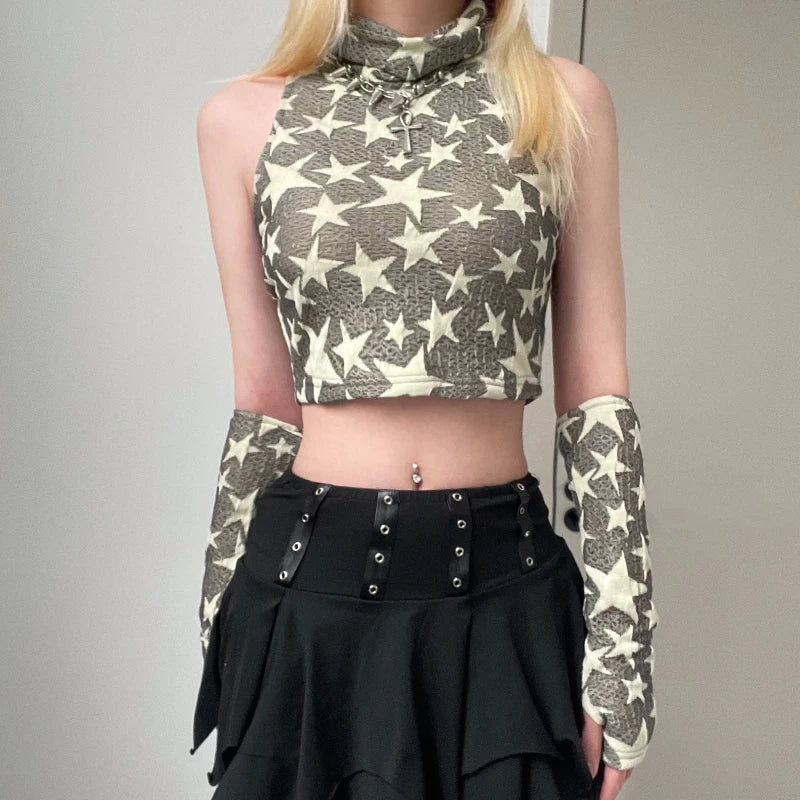 Y2K Star Embroidered Crop Top - Cute Coquette Aesthetic Fashion Piece