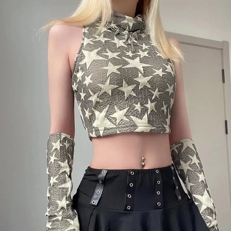 Y2K Star Embroidered Crop Top - Cute Coquette Aesthetic Fashion Piece