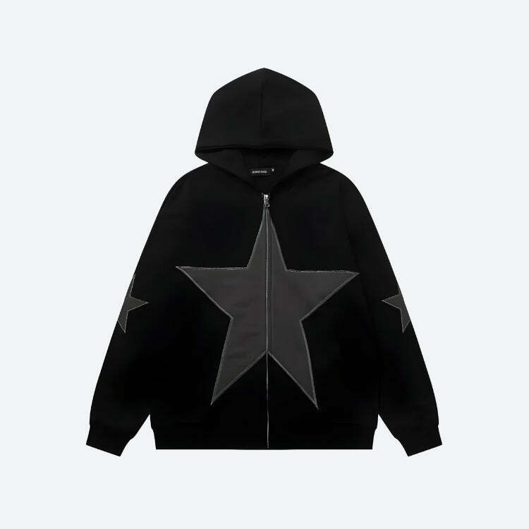 Y2K Star Patch Oversized Hoodie for Coquette and Grunge Aesthetic